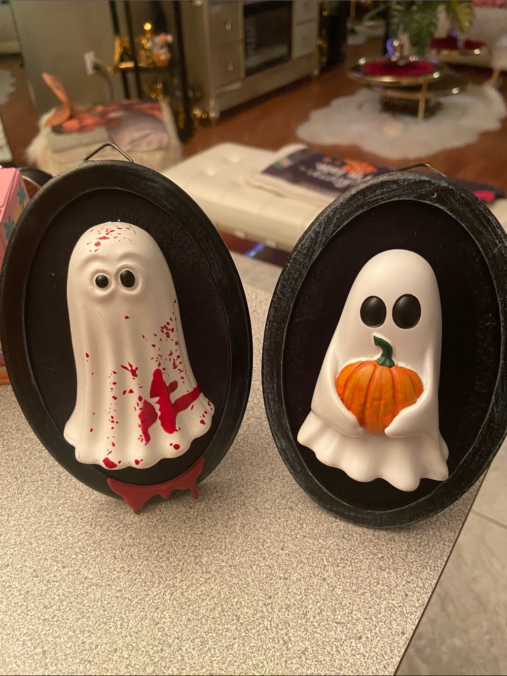 White Ghost Halloween Wall Plaques - Set of 2